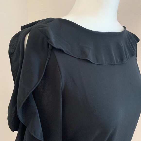 ANN TAYLOR Black Cold Shoulder Boatneck Ruffle Long-Sleeve Blouse Medium - Picture 6 of 7
